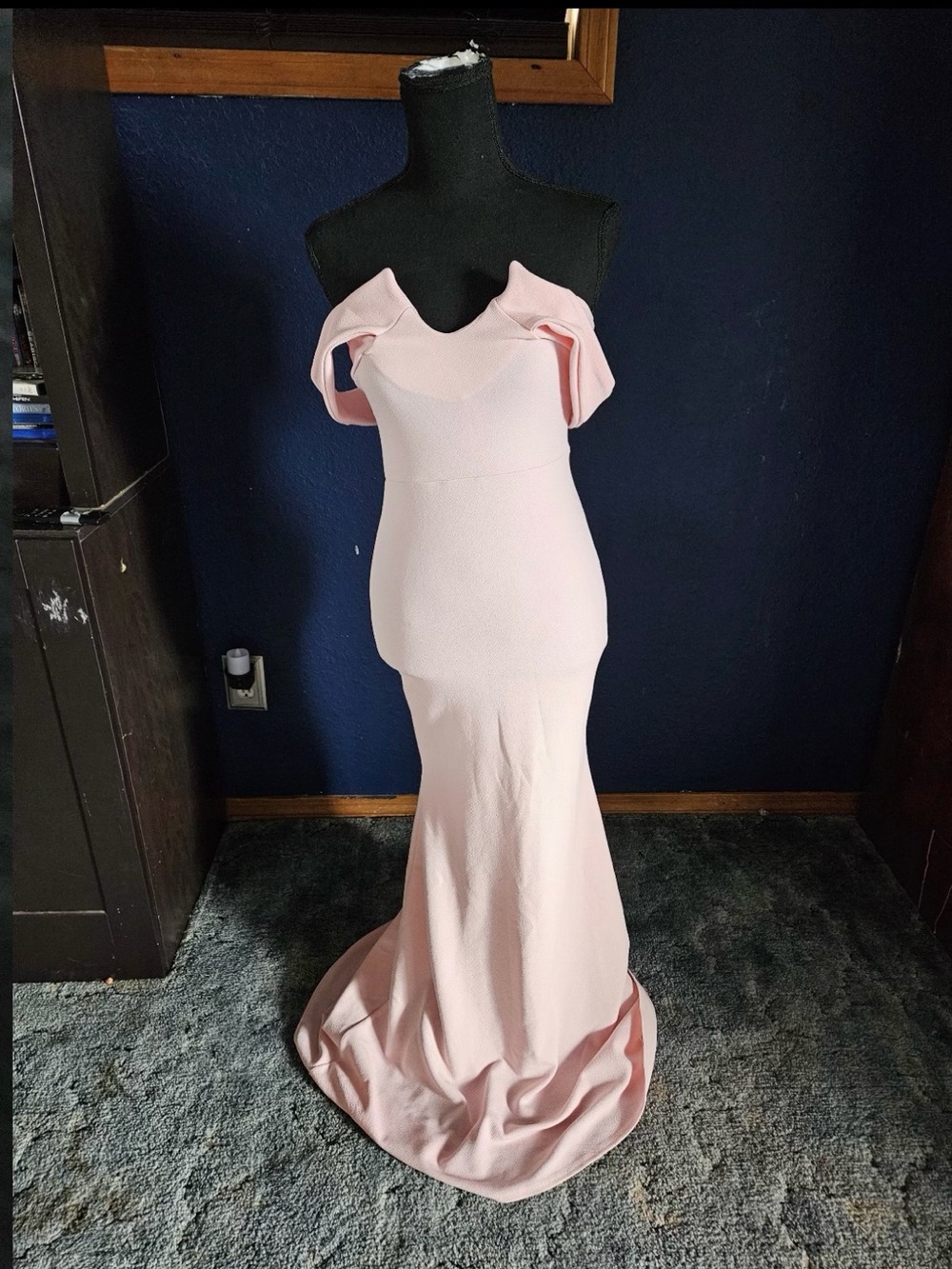 Club L London Blush Pink Off-Shoulder Mermaid Maxi Dress - UK size 6; EU size 34